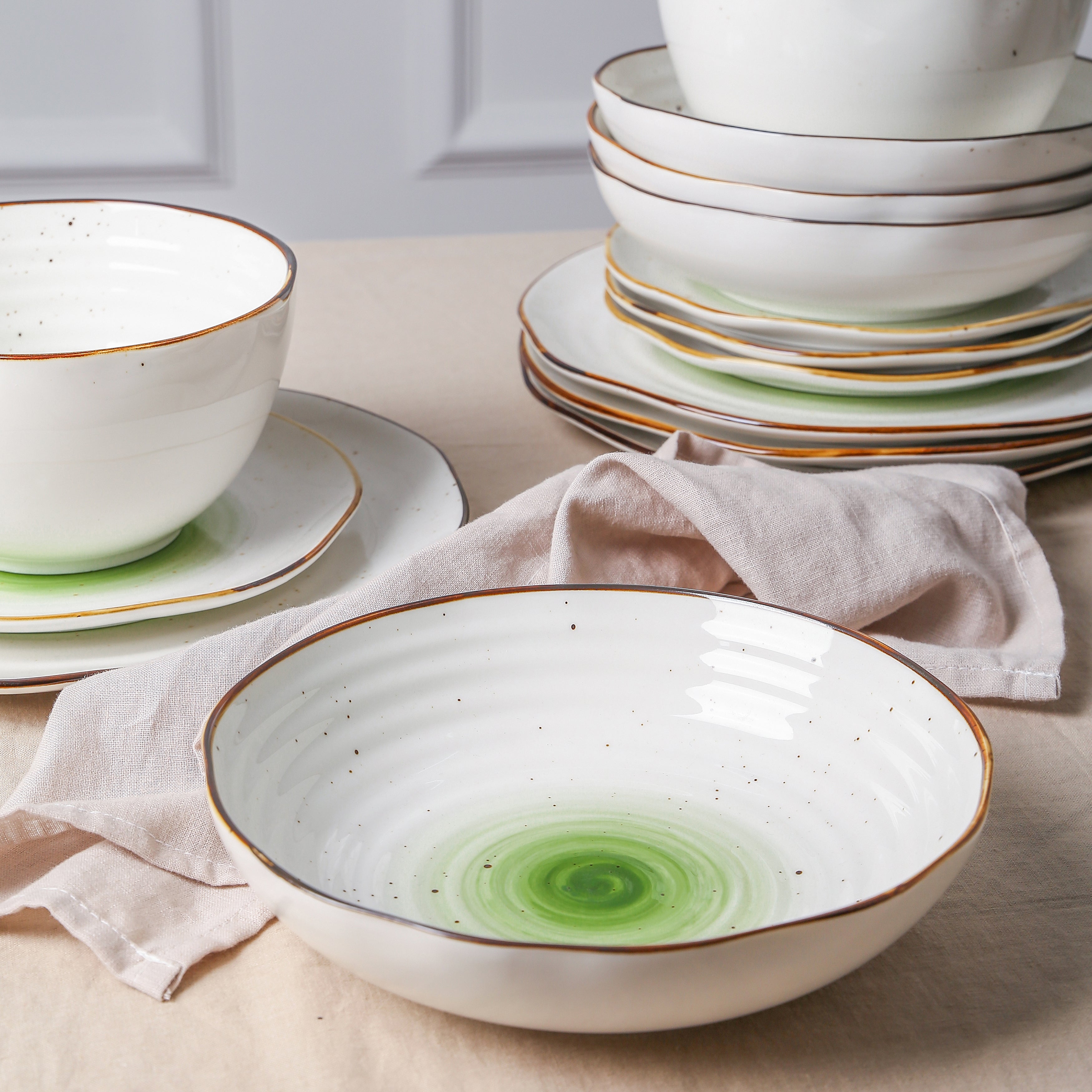 monxra porcelain dinnerware set green